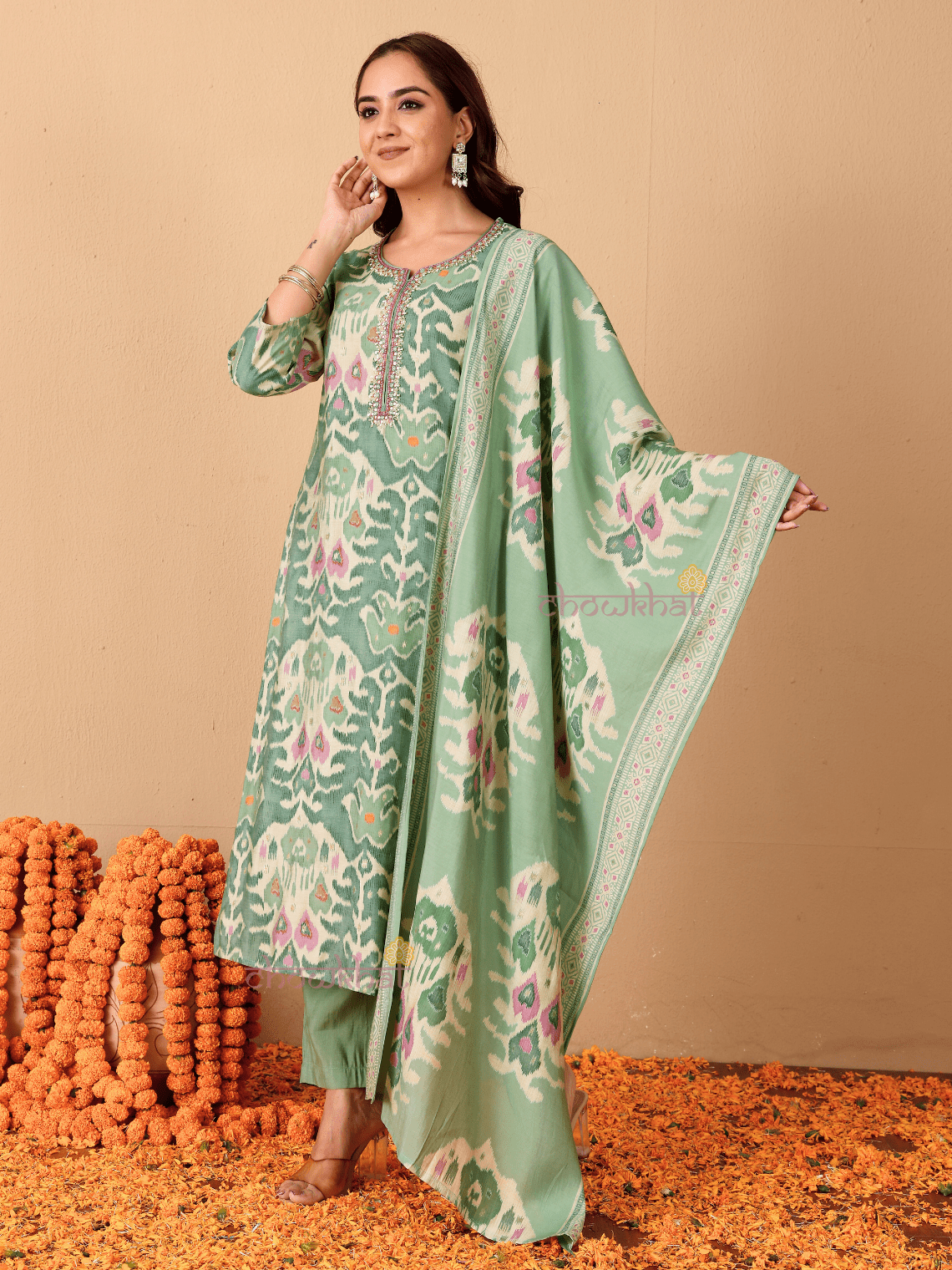 Kashvi Hand Embroidered Printed Modal Muslin 3 Piece Stitched Suit Set - Chowkhat Lifestyle