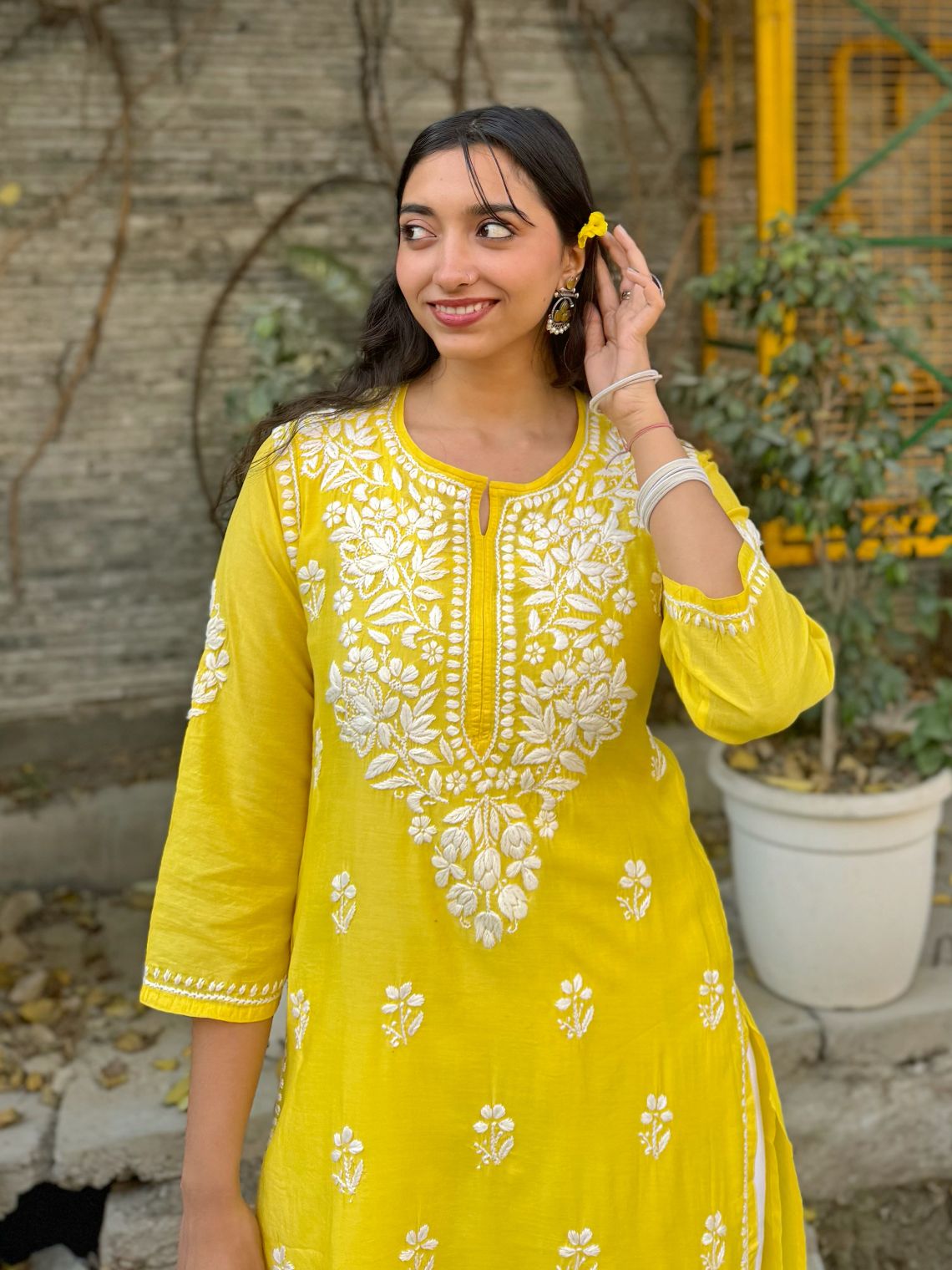 Sehar Chanderi Chikankari Straight Kurti
