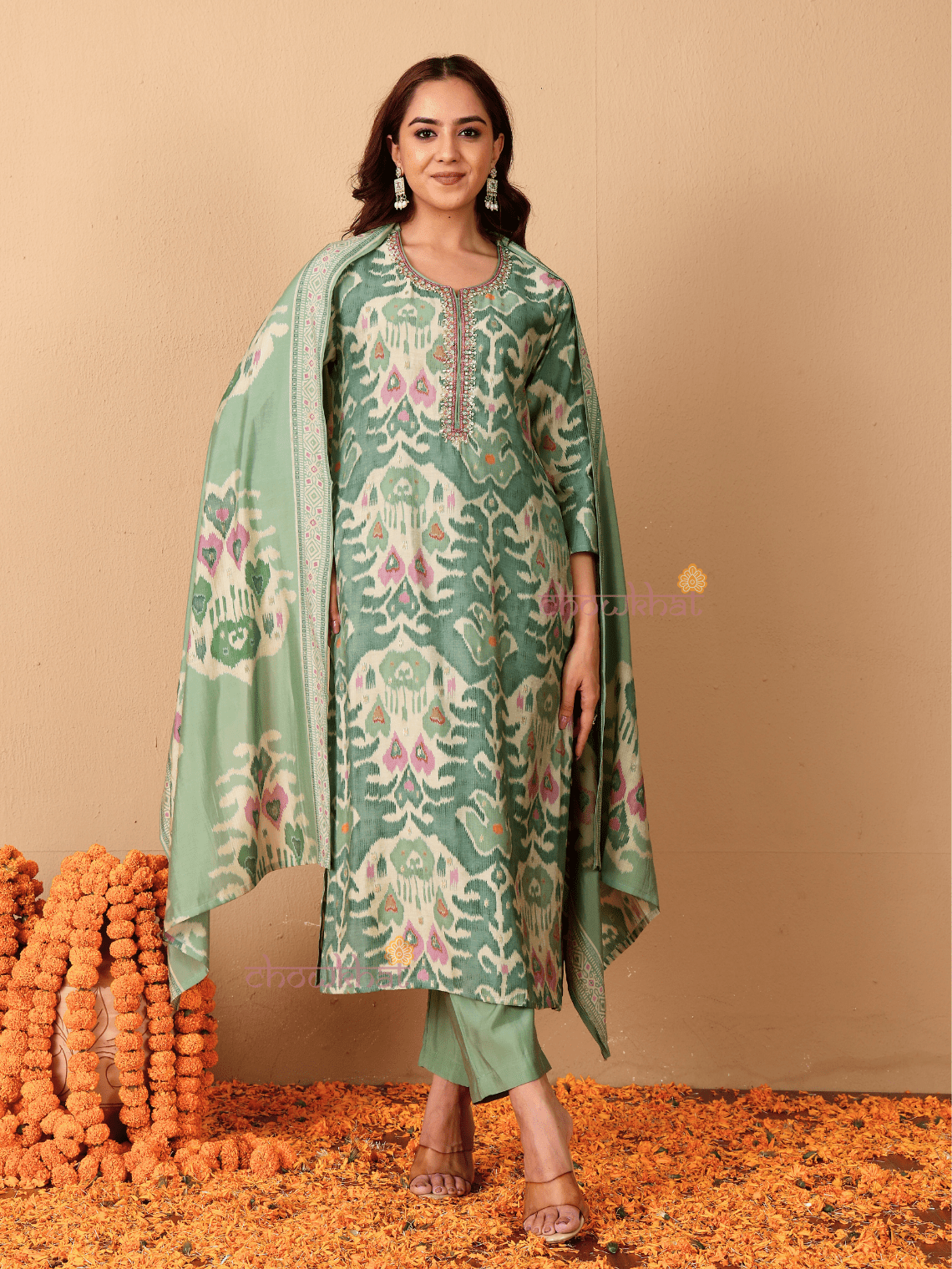 Kashvi Hand Embroidered Printed Modal Muslin 3 Piece Stitched Suit Set - Chowkhat Lifestyle
