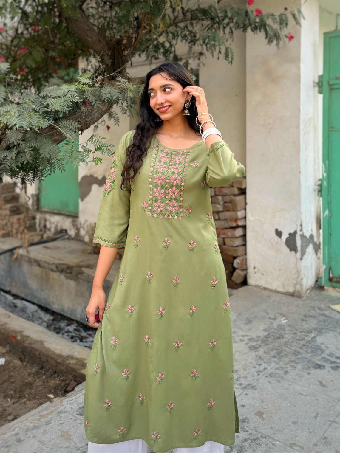 Heer Premium Rayon A-line Chikankari Kurti