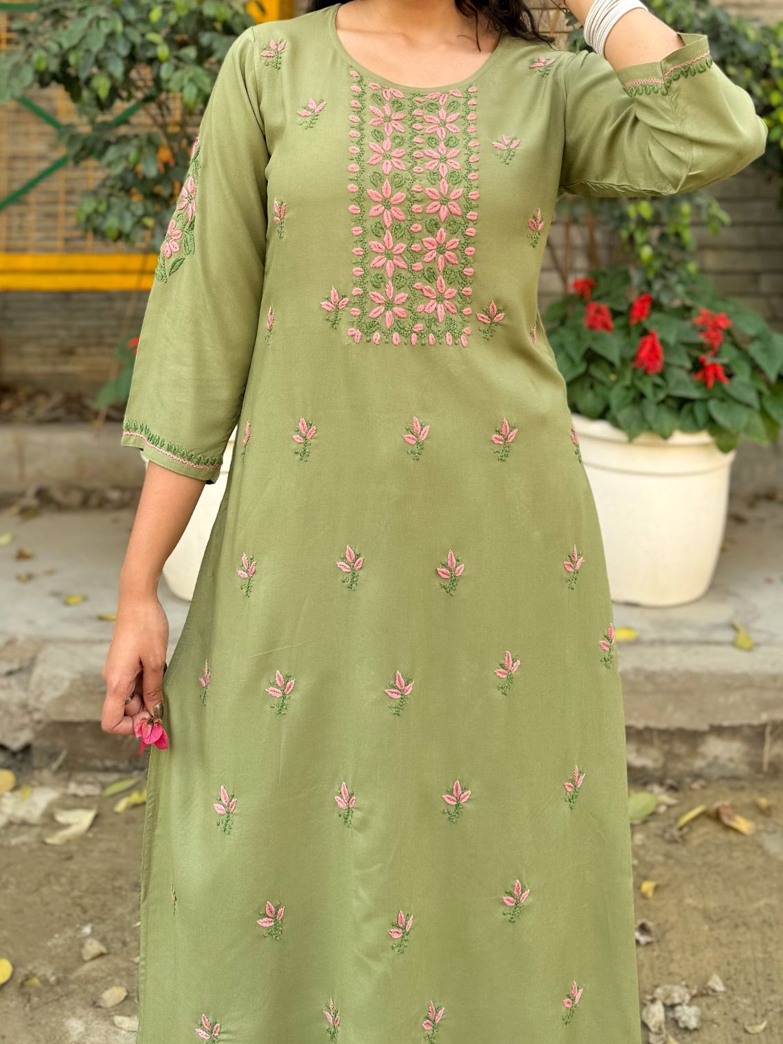 Heer Premium Rayon A-line Chikankari Kurti
