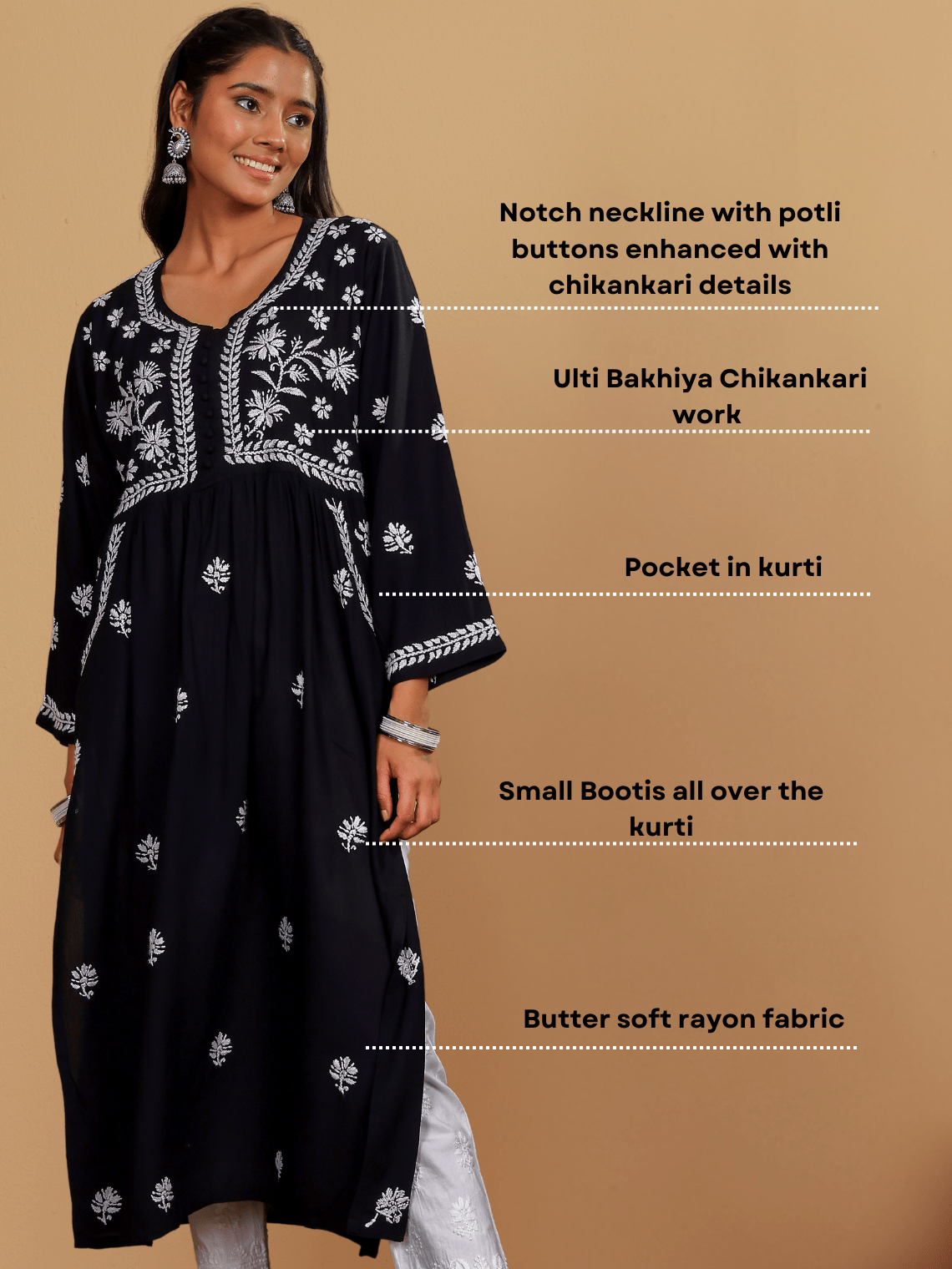 Muskaan Premium Rayon Chikankari Kurti with Pockets - Chowkhat Lifestyle