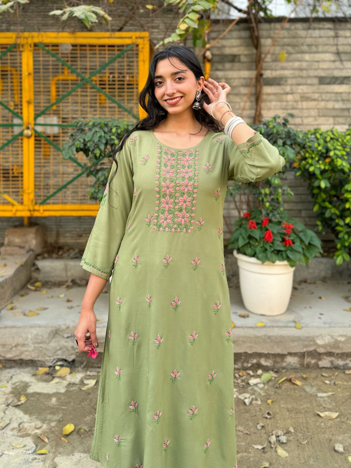 Heer Premium Rayon A-line Chikankari Kurti