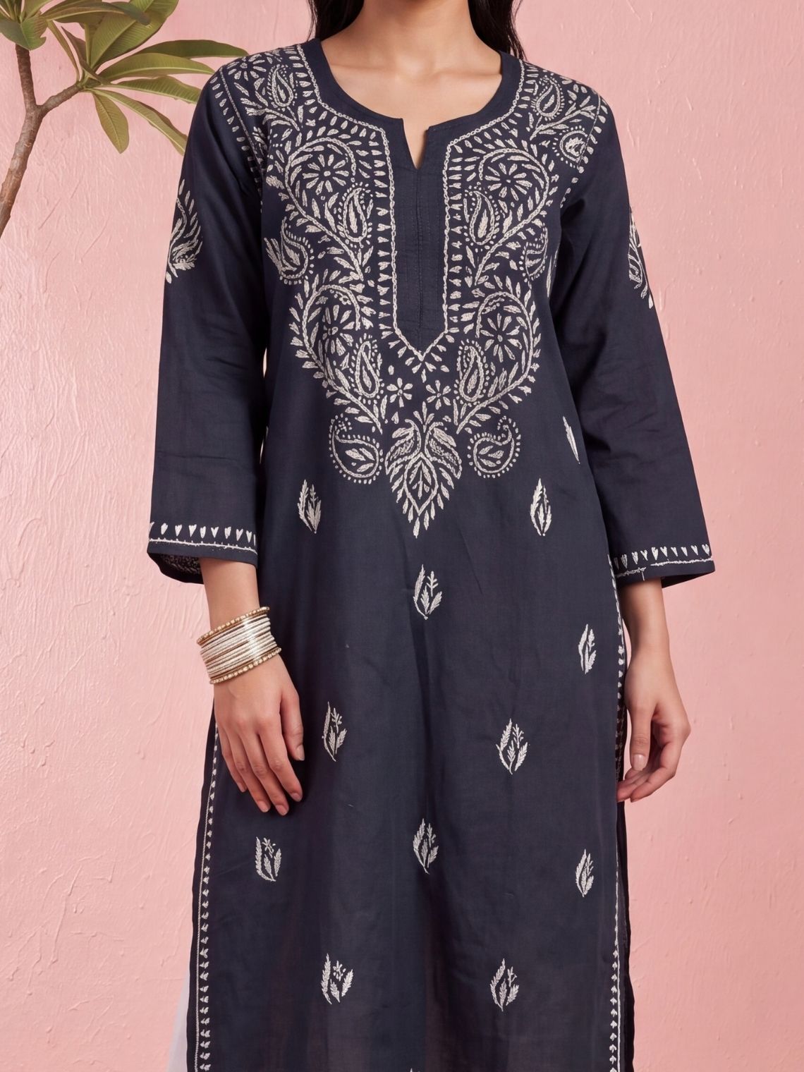 Veda Cotton Chikankakri Long Kurti - Chowkhat Lifestyle