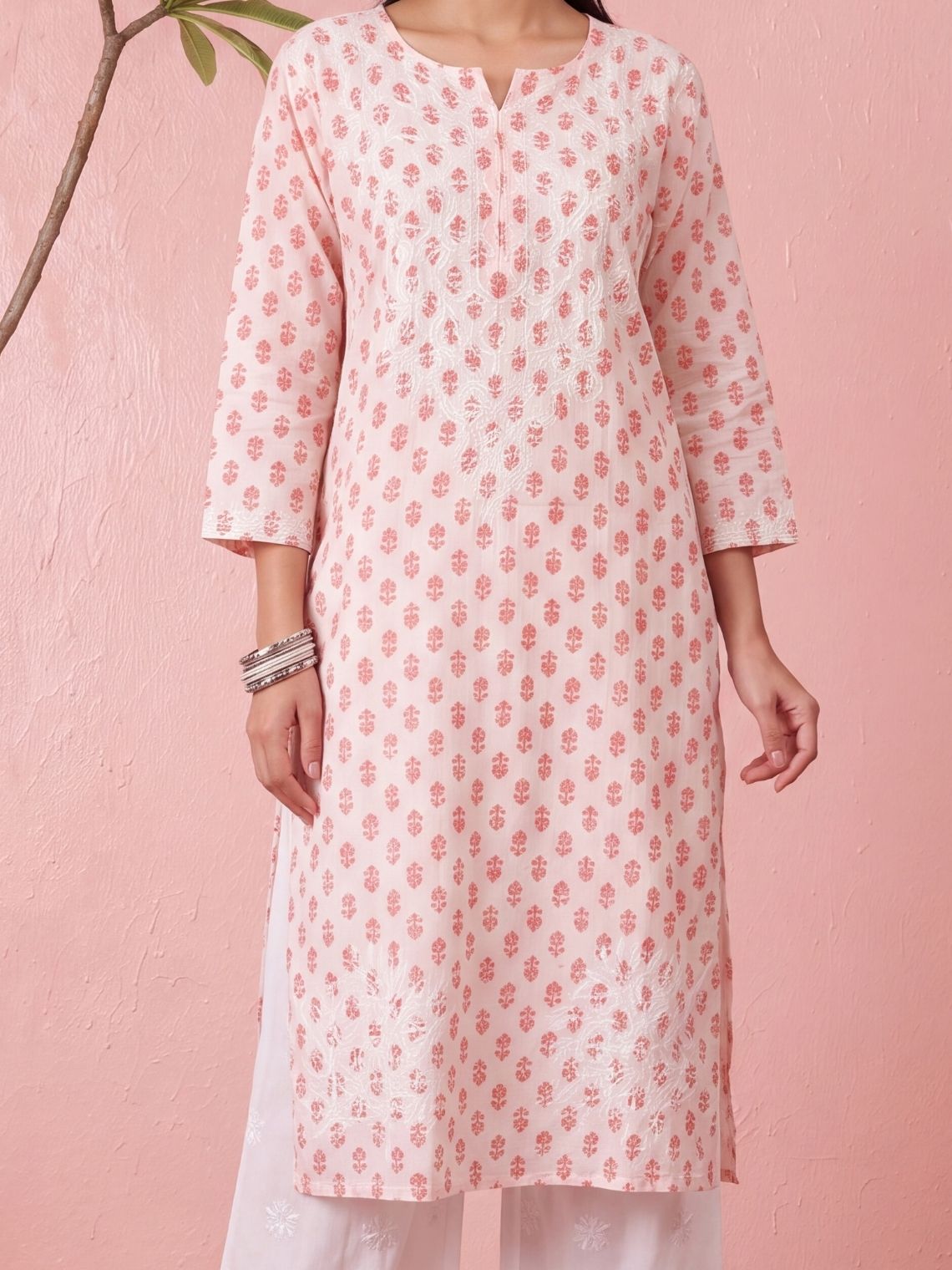 Aradhana Cotton Chikankari Long Kurti - Chowkhat Lifestyle