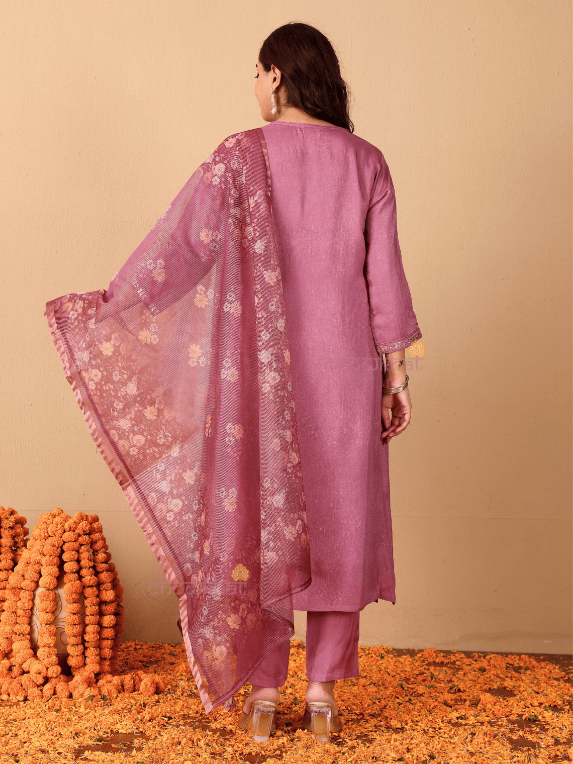 Riya Muslin Shimmer 3 Piece Stitched Suit Set with Adda Work - Chowkhat Lifestyle