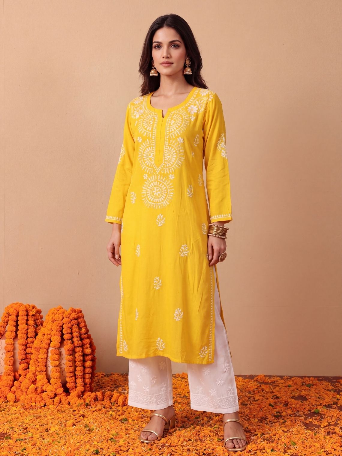 Bhakti Rayon Chikankari Long Kurti - Chowkhat Lifestyle