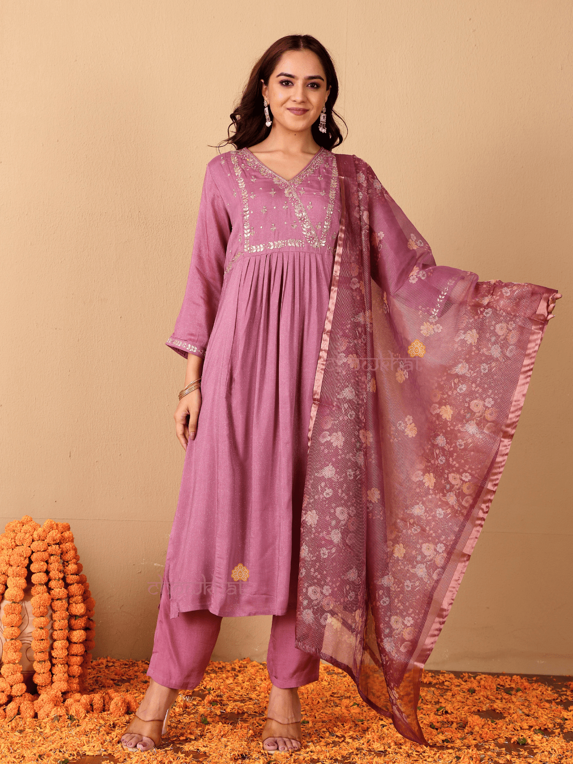 Riya Muslin Shimmer 3 Piece Stitched Suit Set with Adda Work - Chowkhat Lifestyle