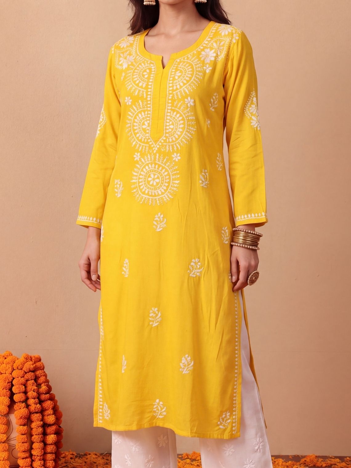 Bhakti Rayon Chikankari Long Kurti - Chowkhat Lifestyle