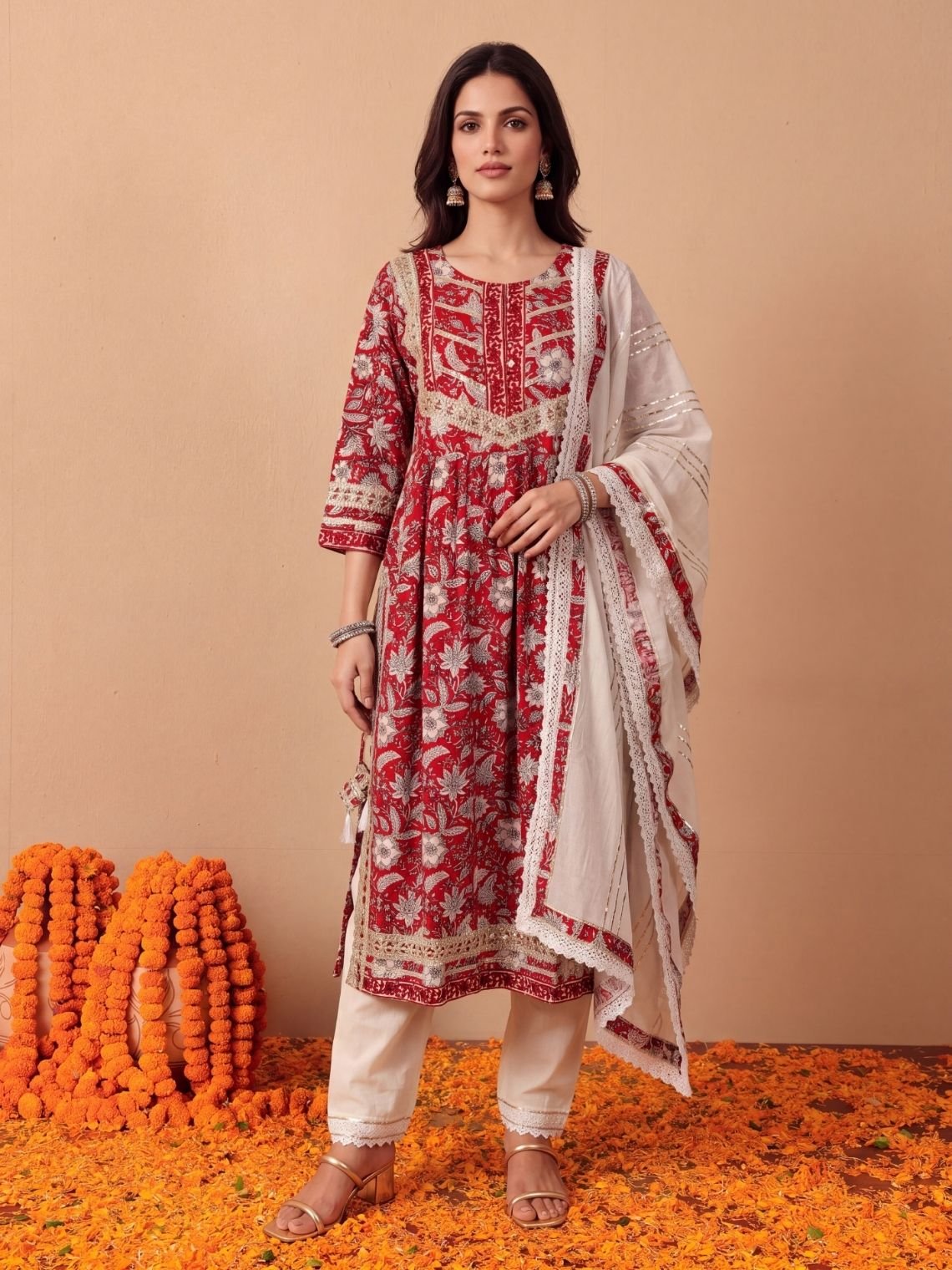 Printed Cotton Suit set with Gota Work - Chowkhat Lifestyle