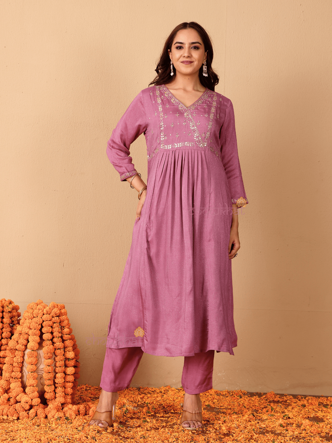Riya Muslin Shimmer 3 Piece Stitched Suit Set with Adda Work - Chowkhat Lifestyle