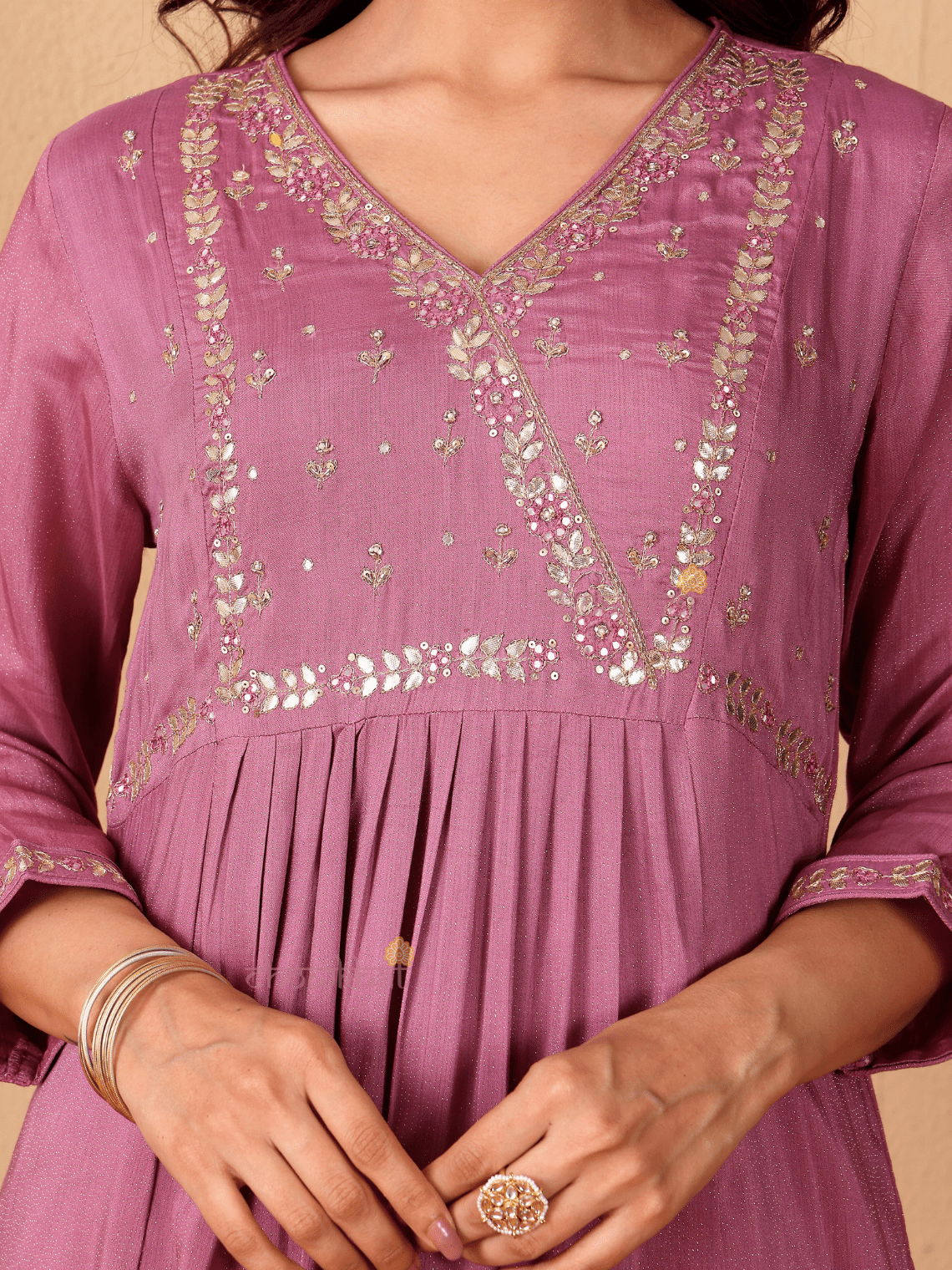 Riya Muslin Shimmer 3 Piece Stitched Suit Set with Adda Work - Chowkhat Lifestyle