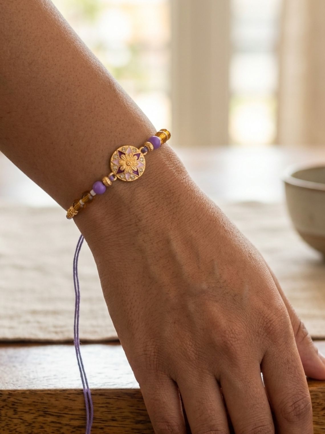 Kundan Handcrafted Rakhi - Purple