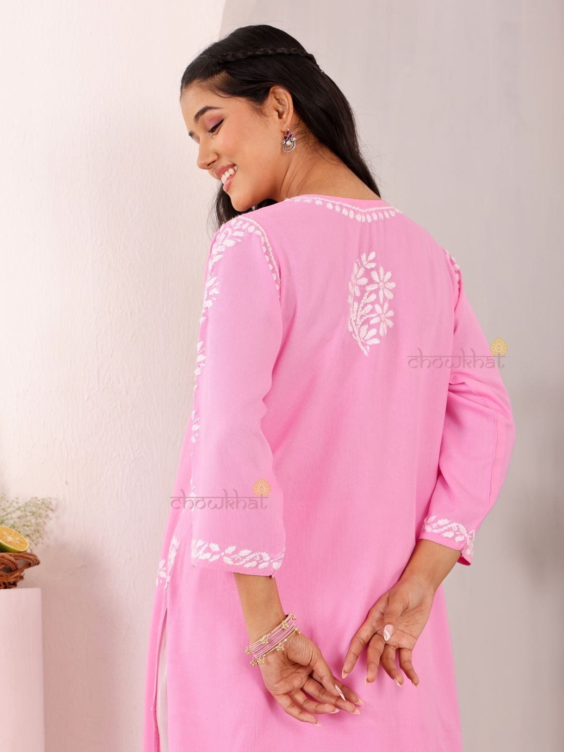 Navya Rayon Straight Chikankari Kurti with Lace Detailing - Chowkhat Lifestyle