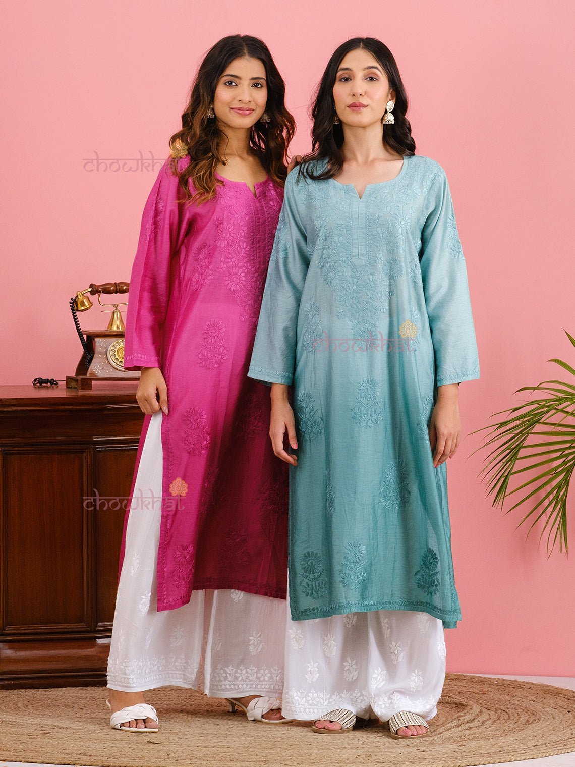 Mira Premium Chanderi Chikankari Kurti - Chowkhat Lifestyle