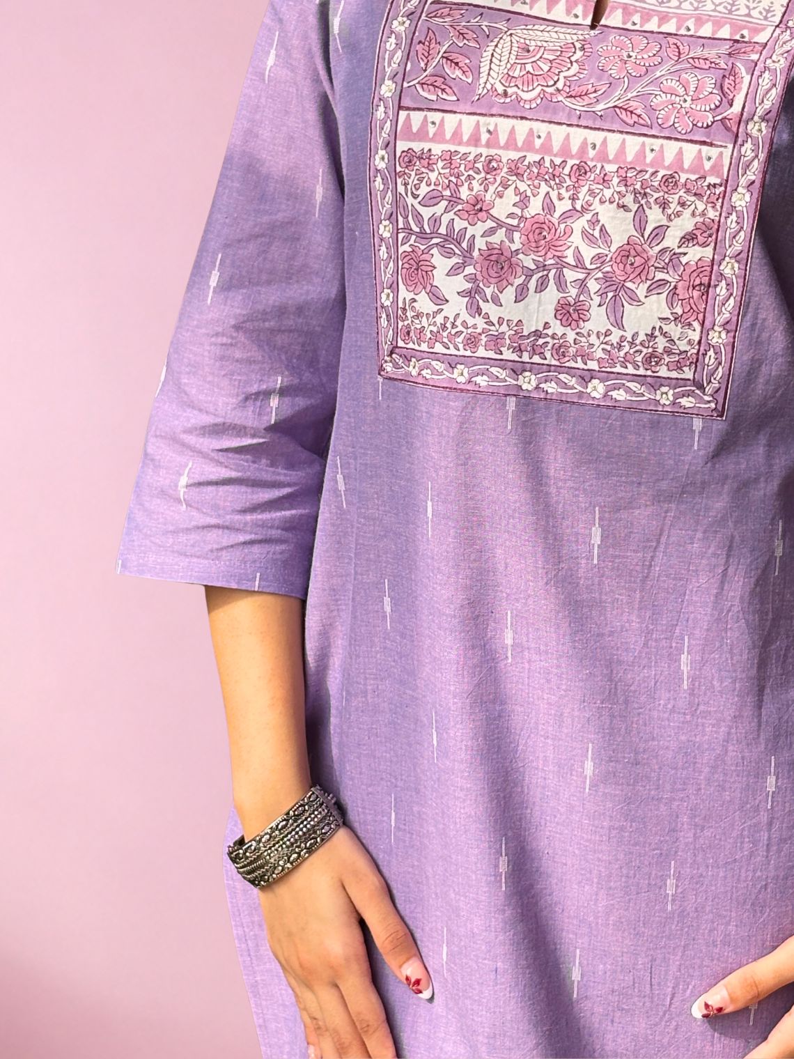 Saanjh Handloom Cotton Straight Kurti with Handwork - Chowkhat Lifestyle