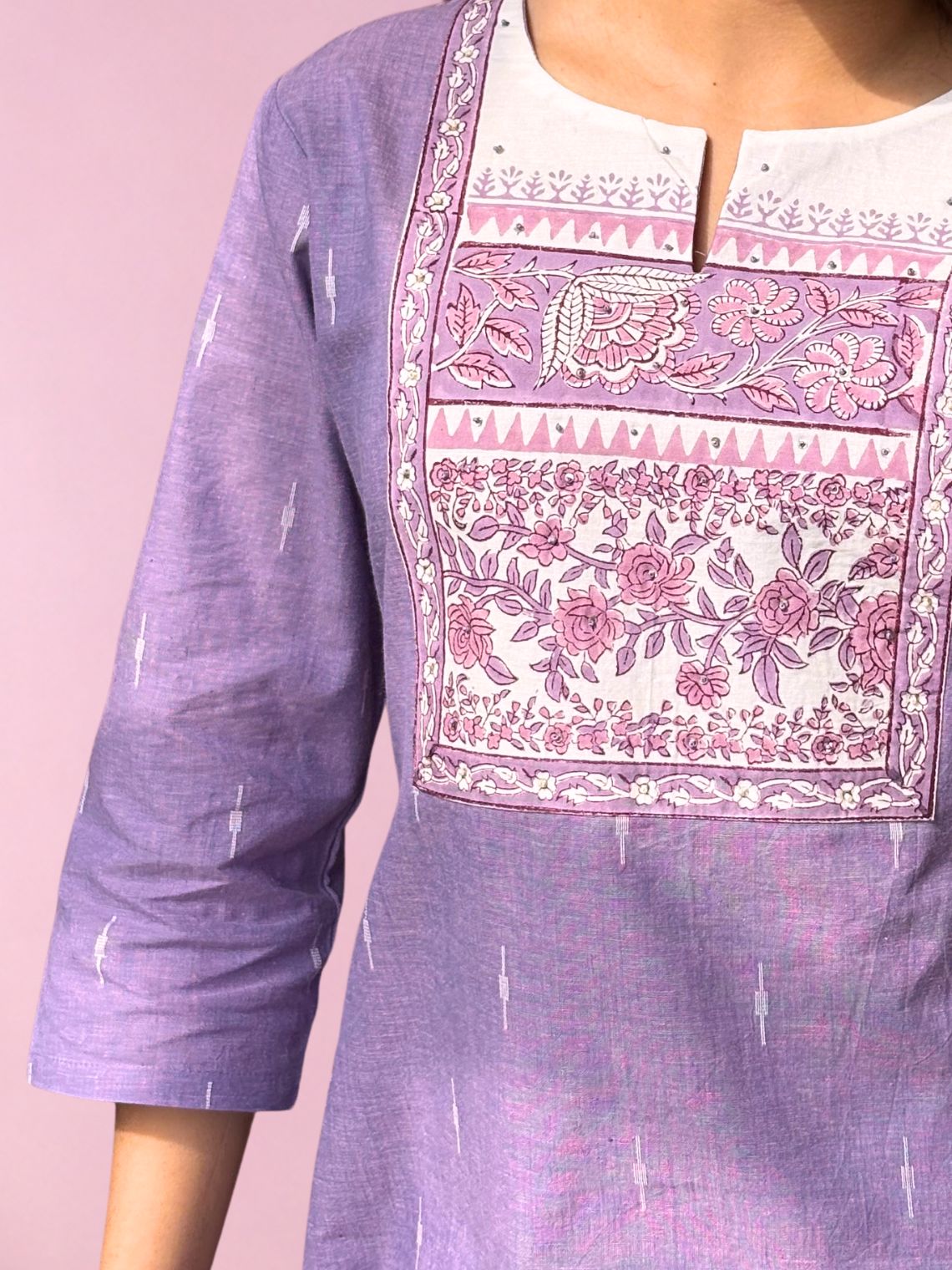 Saanjh Handloom Cotton Straight Kurti with Handwork - Chowkhat Lifestyle