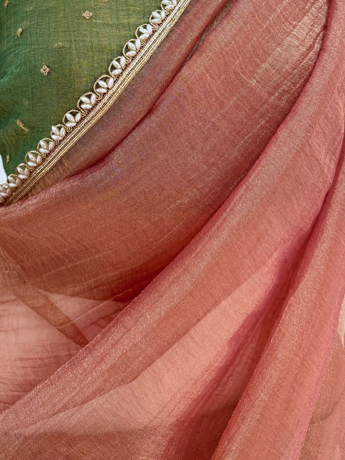 Param Sundari Shimmer Tissue Saree with Lace Detailing & Contrast Blouse Piece - Chowkhat Lifestyle