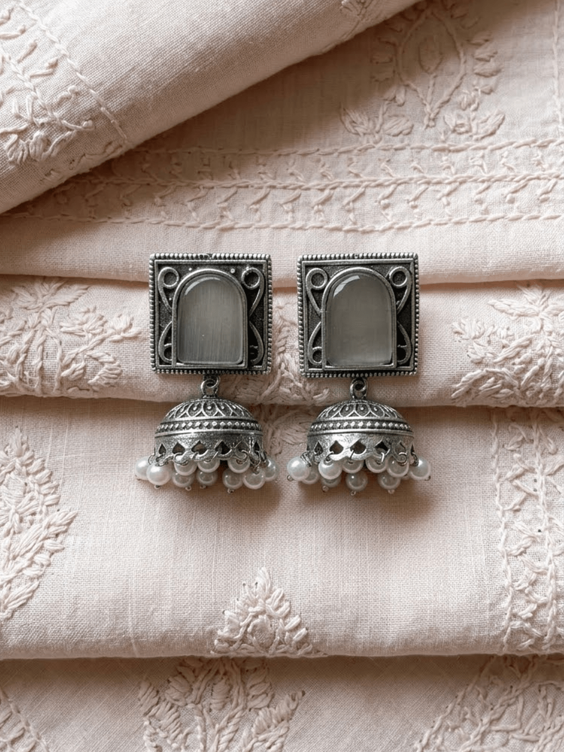 Ember Square German Silver Jhumki Earrings - Chowkhat Lifestyle