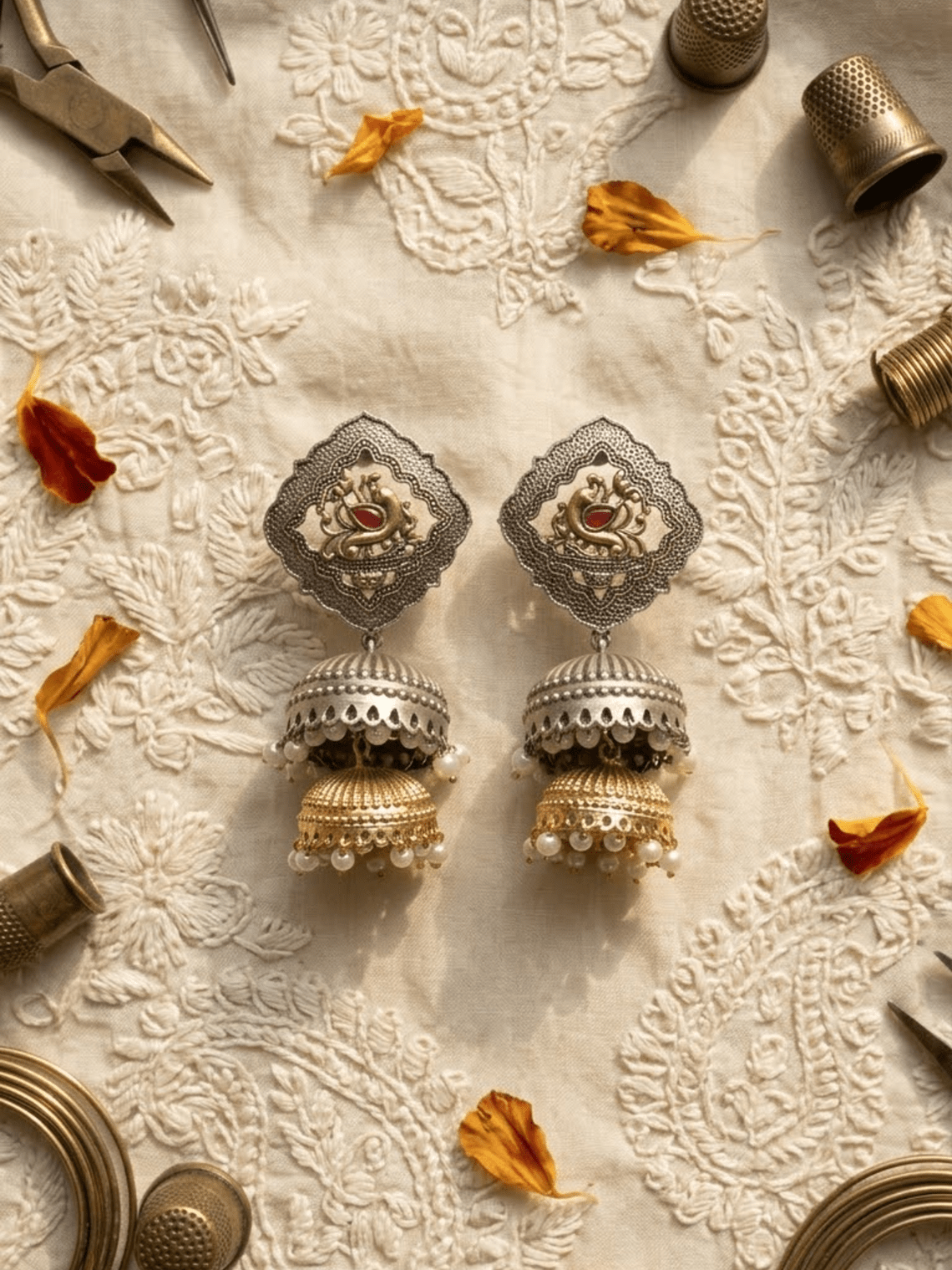 Drizzly German Silver Jumka Earrings - Chowkhat Lifestyle