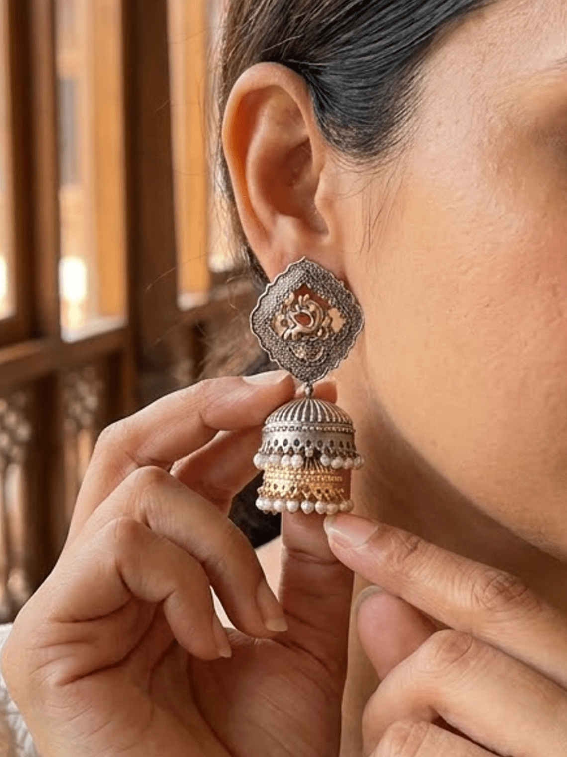 Drizzly German Silver Jumka Earrings - Chowkhat Lifestyle