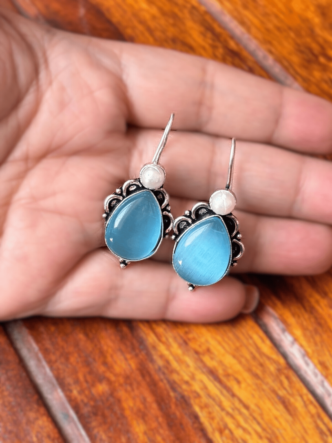 German Silver Hanging Pearl Earrings - Chowkhat Lifestyle