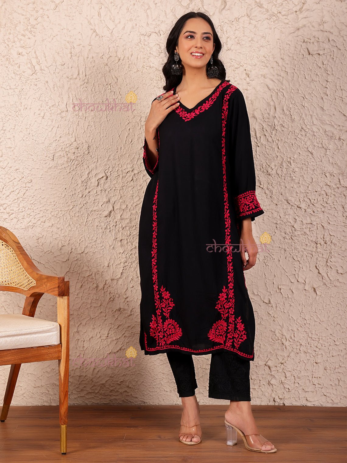 Leila Straight Rayon Chikankari Kurti - Chowkhat Lifestyle