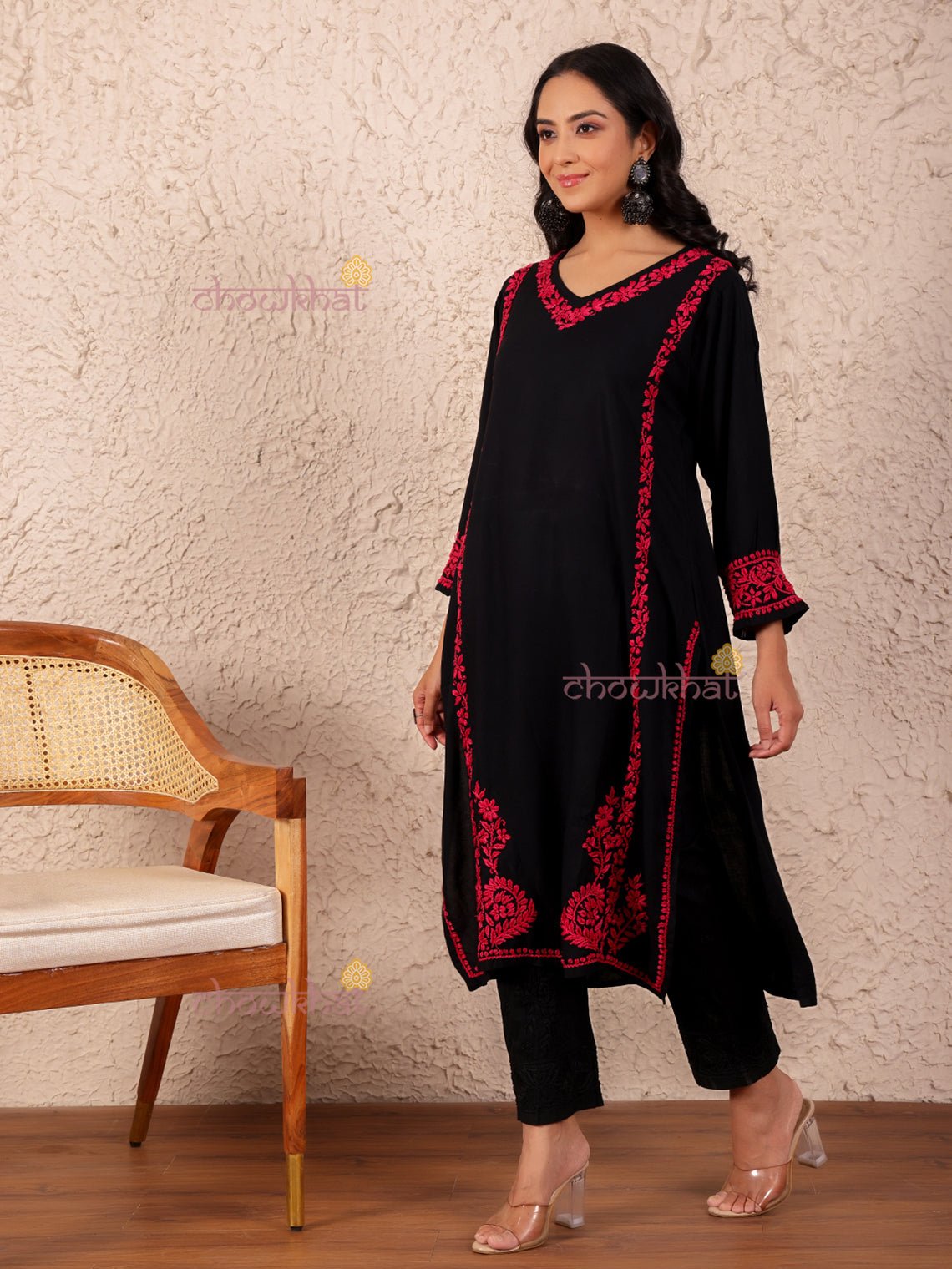 Leila Straight Rayon Chikankari Kurti - Chowkhat Lifestyle