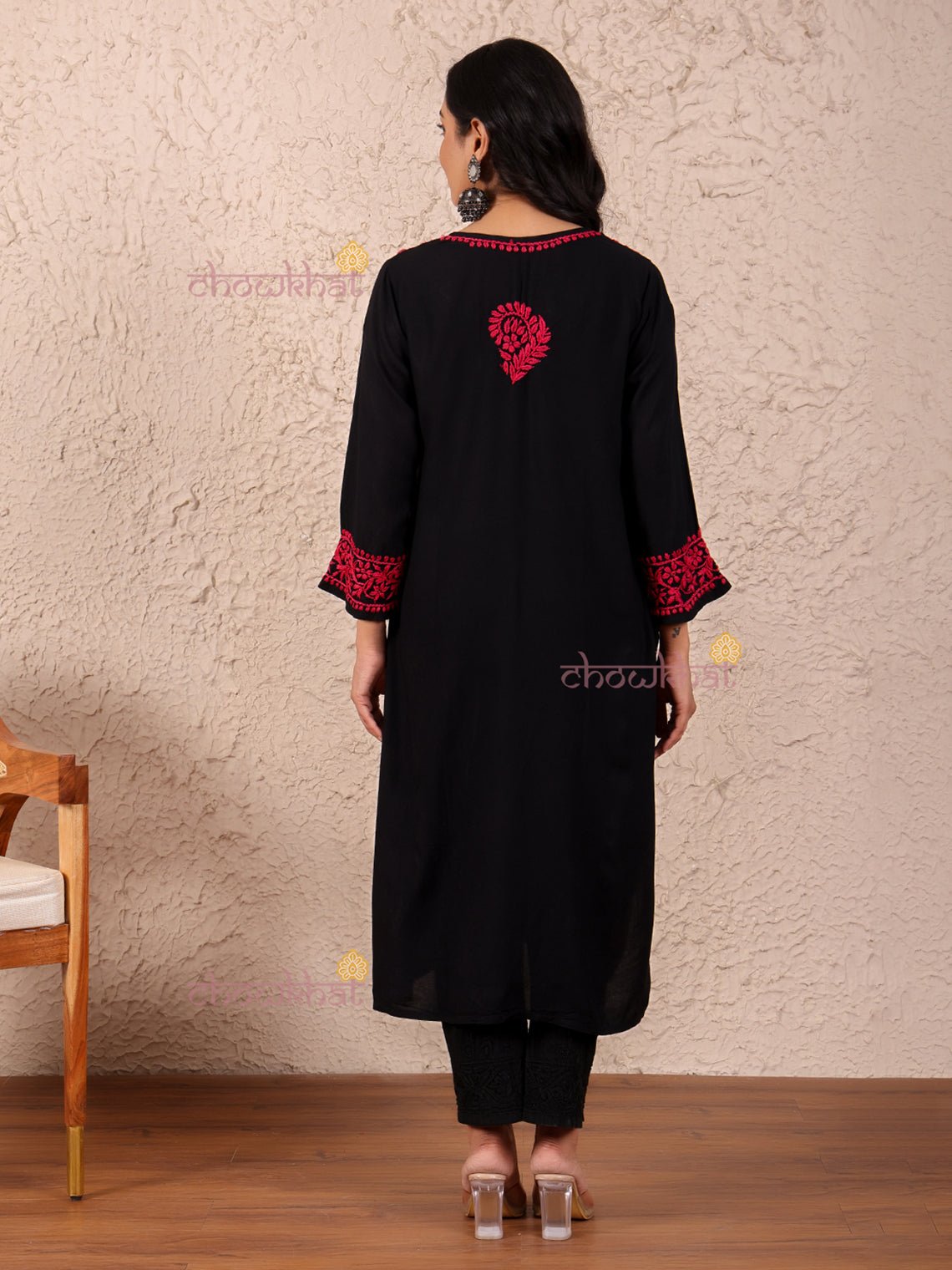 Leila Straight Rayon Chikankari Kurti - Chowkhat Lifestyle