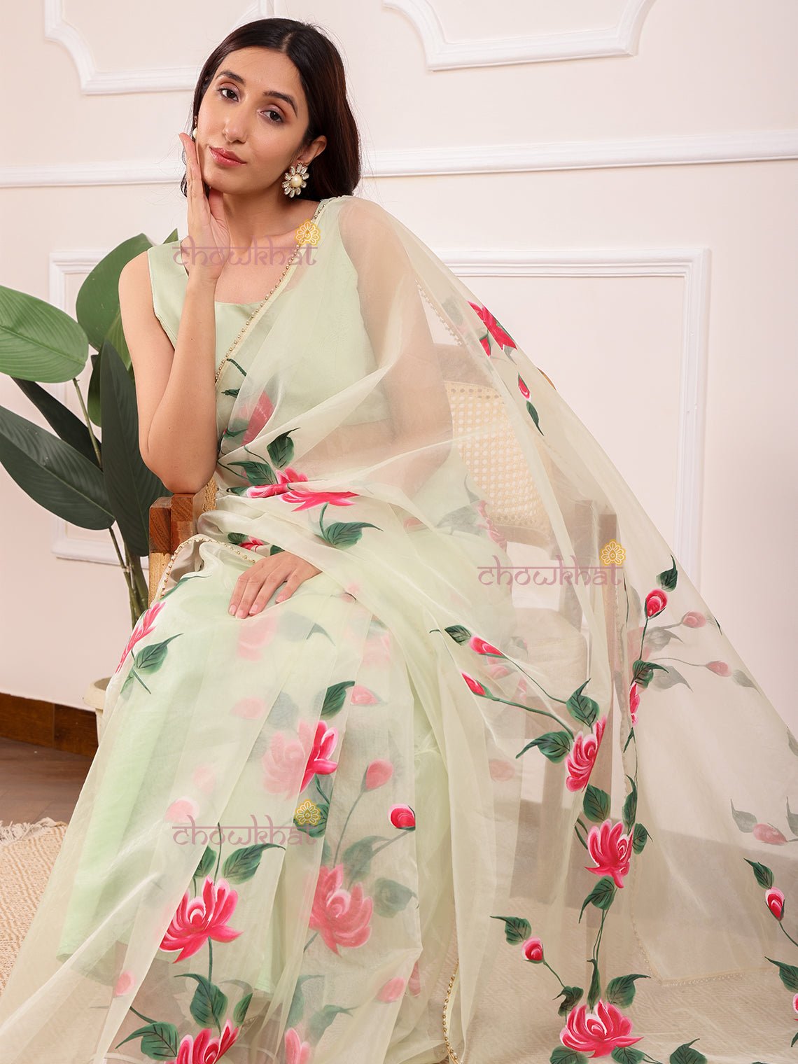 Rhea Hand Painted Organza Saree - Chowkhat Lifestyle