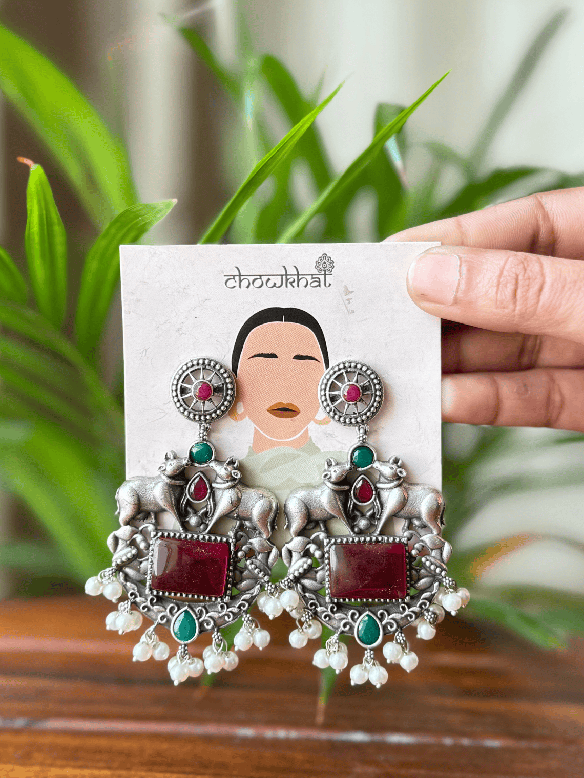 Embellished Polki German Silver Handcrafted Pearl Earrings - Chowkhat Lifestyle