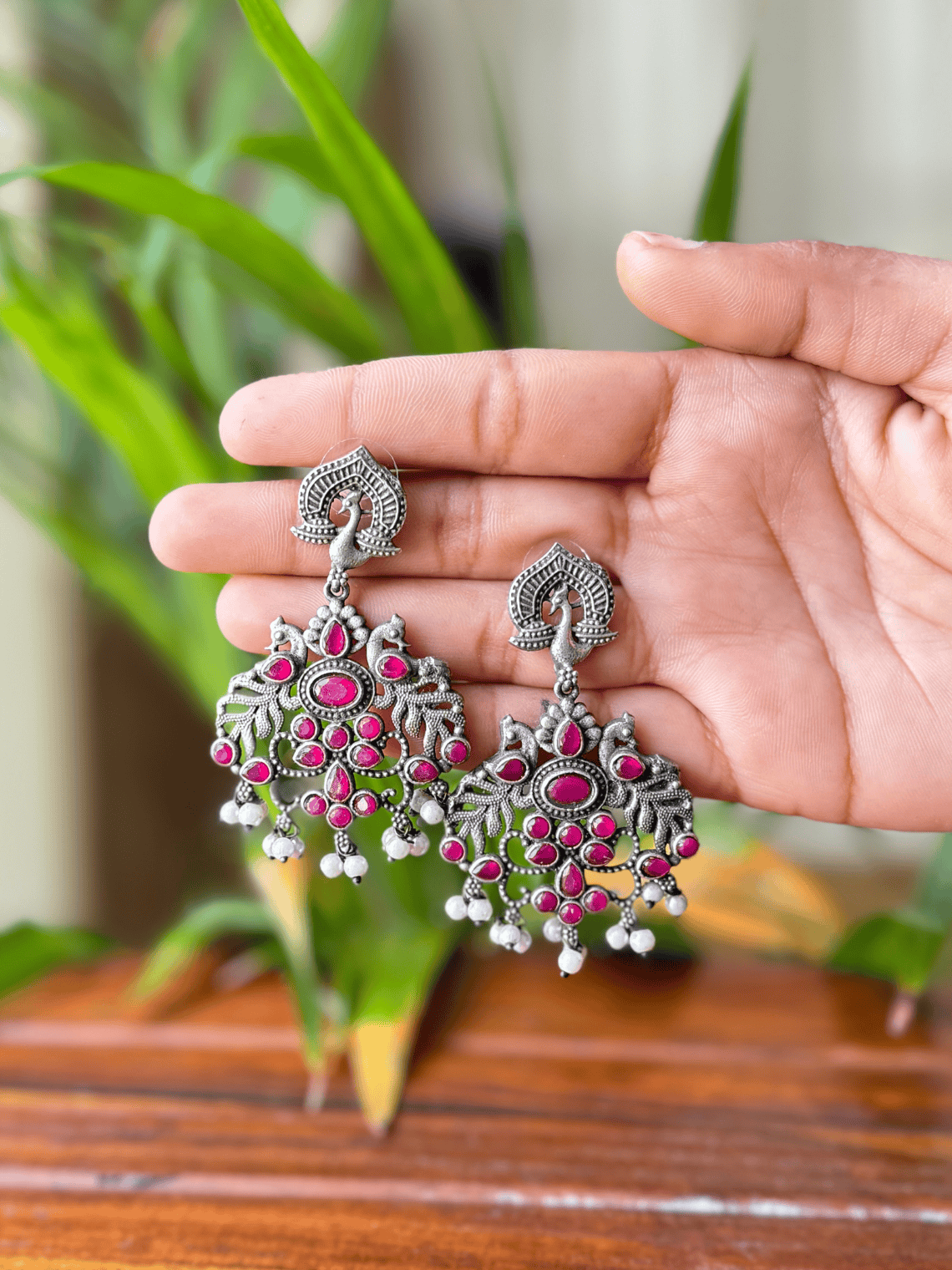 Handcrafted Polki German Silver Earrings - Chowkhat Lifestyle