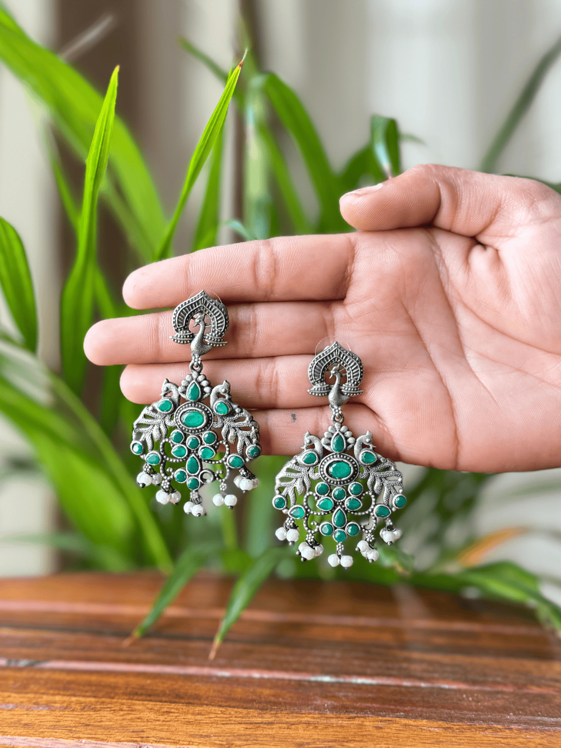 Handcrafted Polki German Silver Earrings - Chowkhat Lifestyle