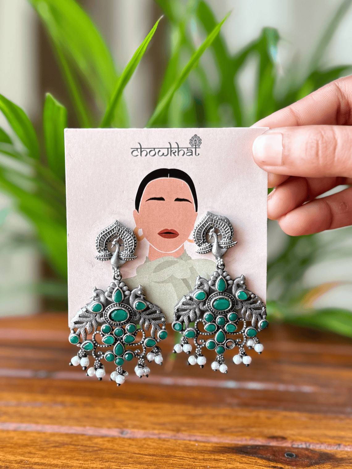 Handcrafted Polki German Silver Earrings - Chowkhat Lifestyle