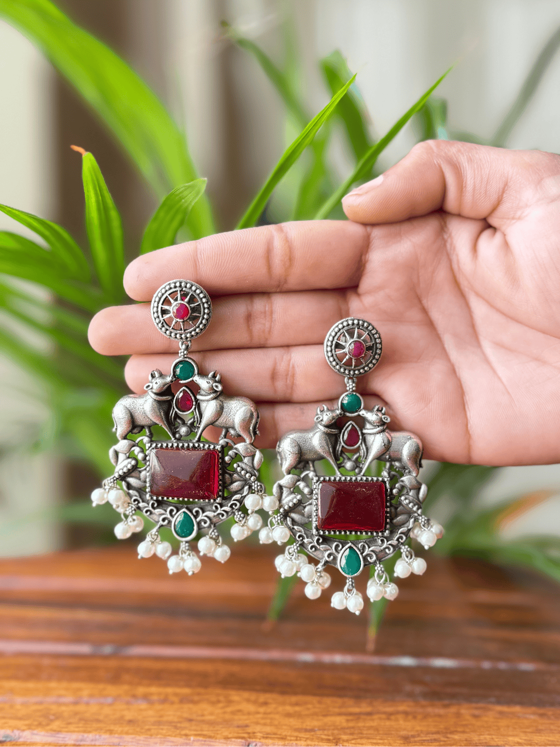 Embellished Polki German Silver Handcrafted Pearl Earrings - Chowkhat Lifestyle