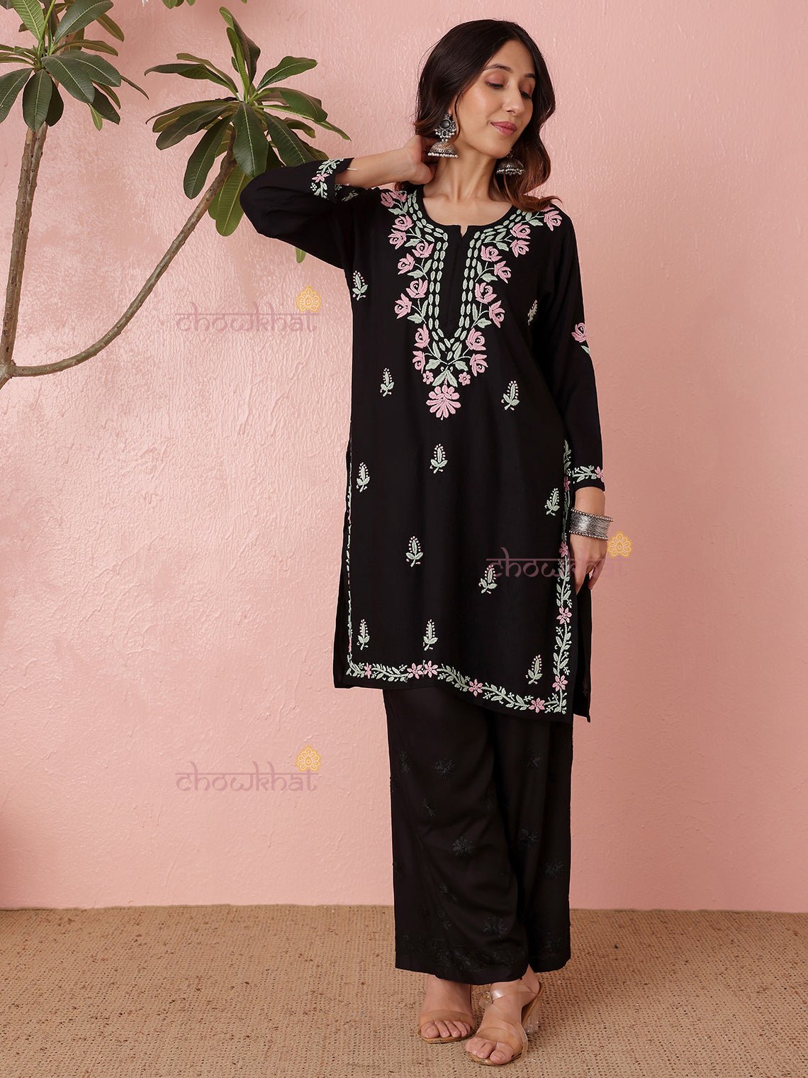 Mriga Premium Rayon Straight Multi Color Chikankari Kurti - Chowkhat Lifestyle