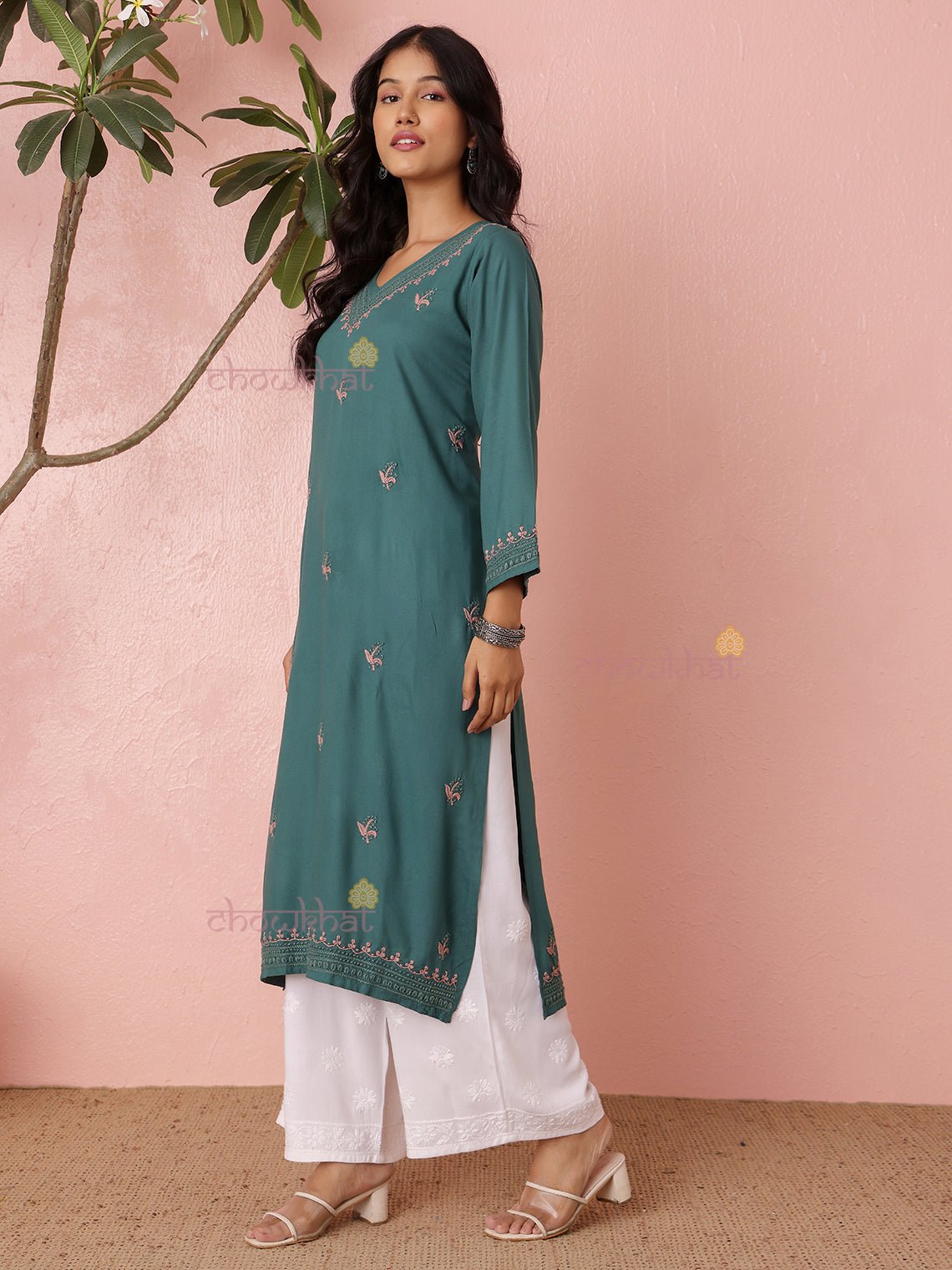 Viana Premium Rayon Straight Multi Color Chikankari Kurti - Chowkhat Lifestyle