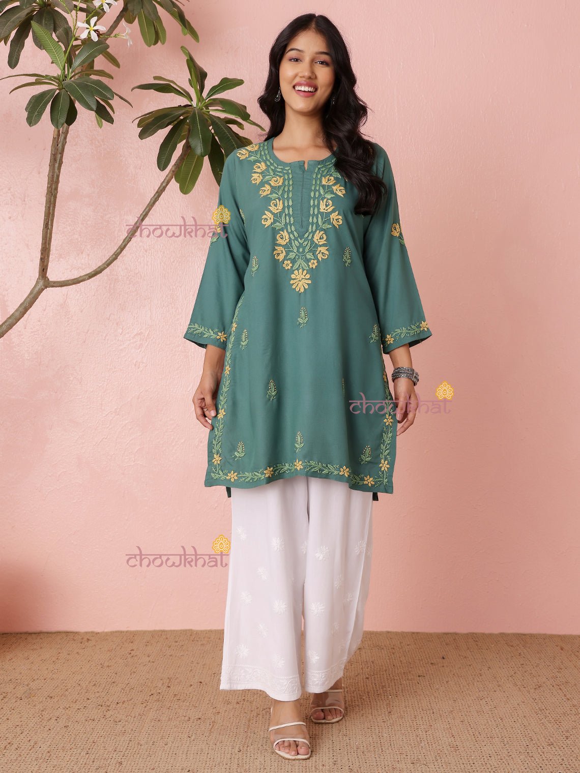 Mriga Premium Rayon Straight Multi Color Chikankari Kurti - Chowkhat Lifestyle