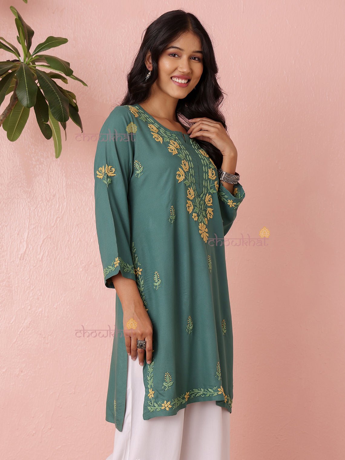 Mriga Premium Rayon Straight Multi Color Chikankari Kurti - Chowkhat Lifestyle