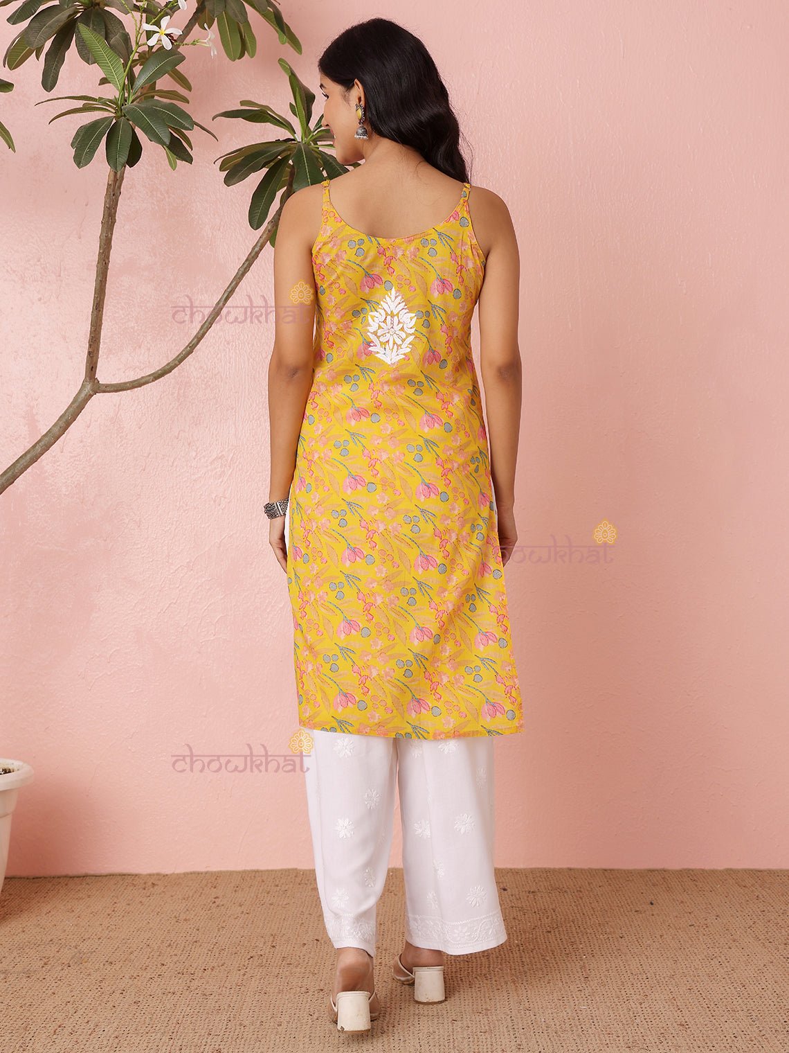 Yashika Straight Long Mul Cotton Chikankari Kurti - Chowkhat Lifestyle