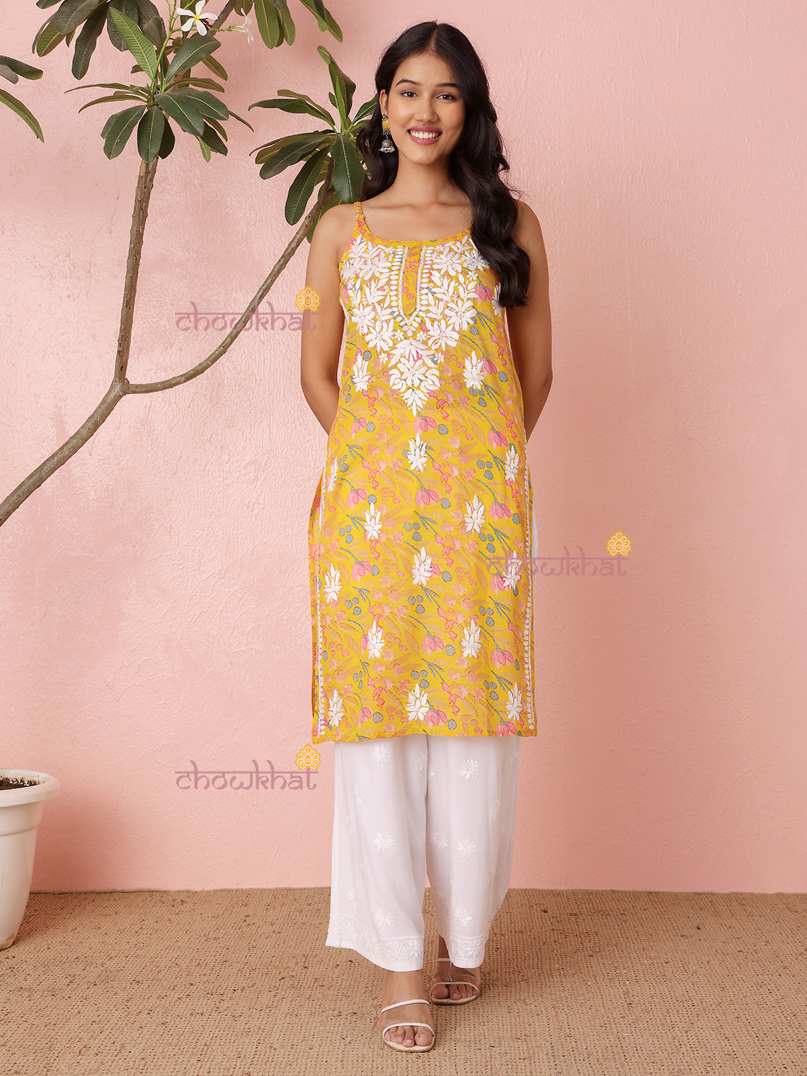 Yashika Straight Long Mul Cotton Chikankari Kurti