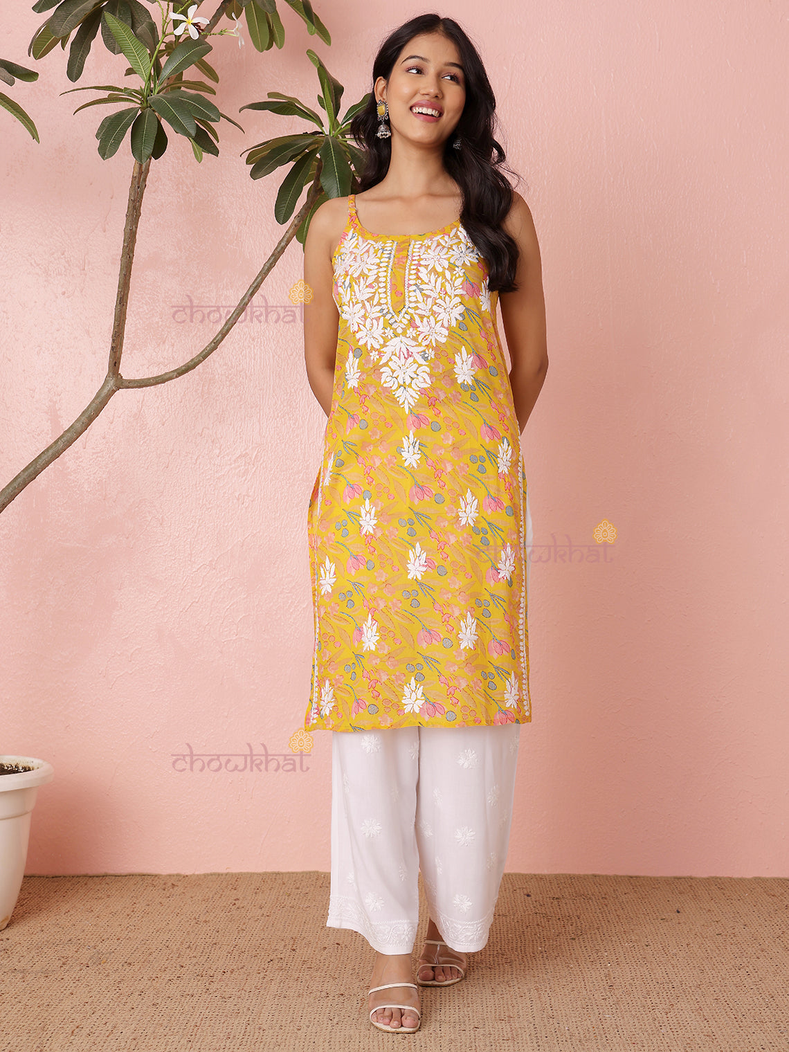 Yashika Straight Long Mul Cotton Chikankari Kurti
