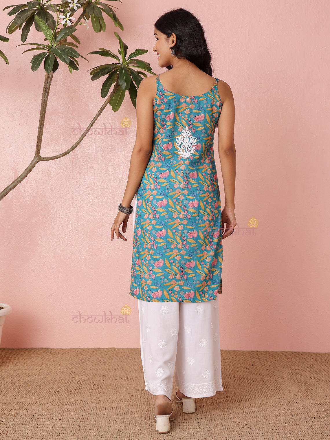 Yashika Straight Long Mul Cotton Chikankari Kurti