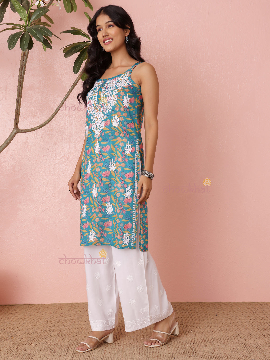 Yashika Straight Long Mul Cotton Chikankari Kurti