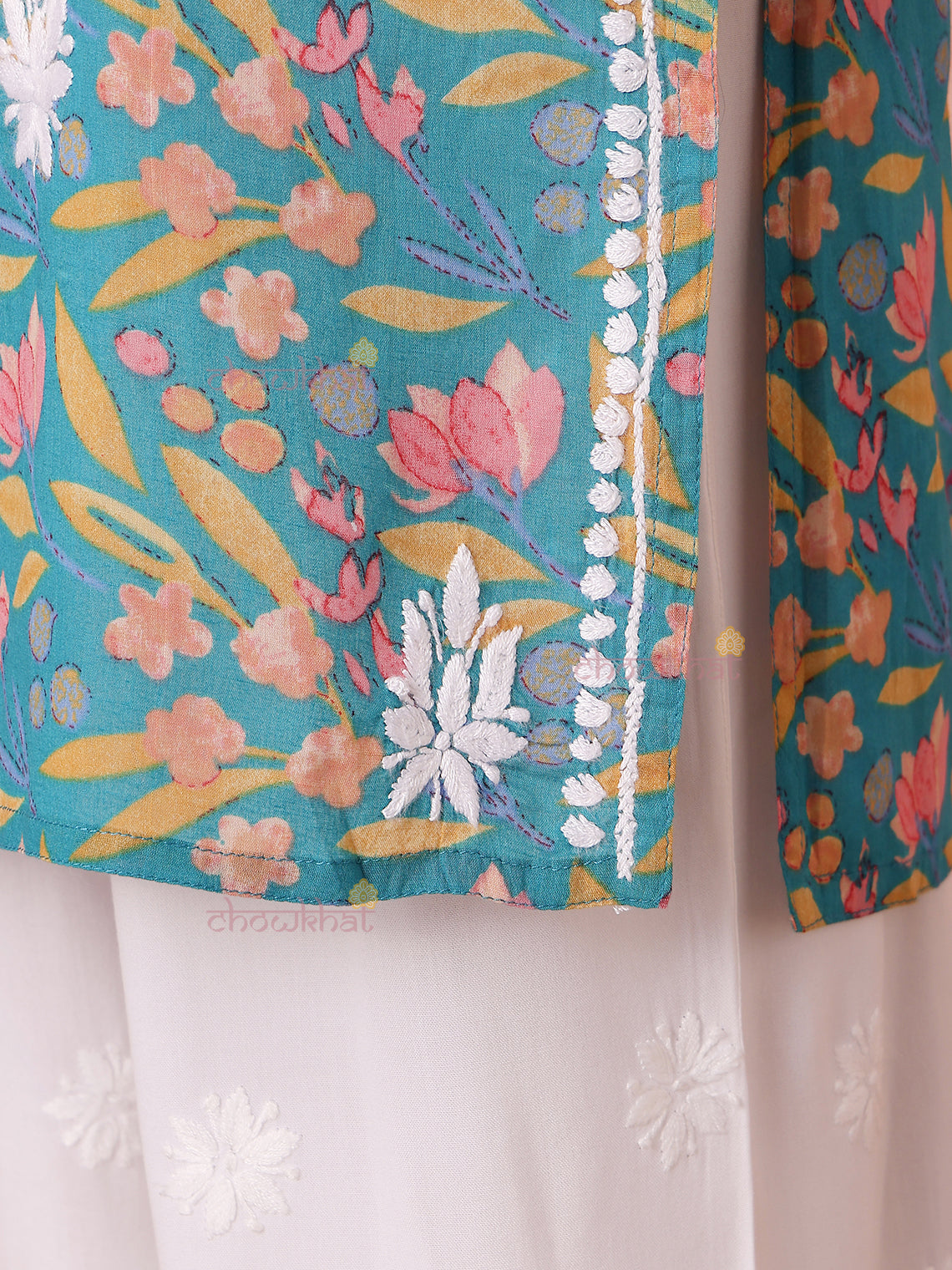 Yashika Straight Long Mul Cotton Chikankari Kurti