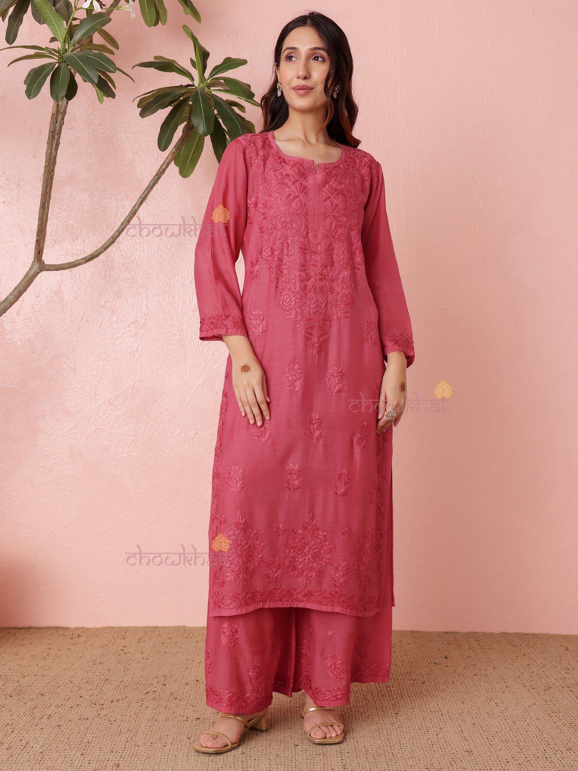 Lavina Premium Muslin Chikankari Kurti & Palazzo Set - Chowkhat Lifestyle