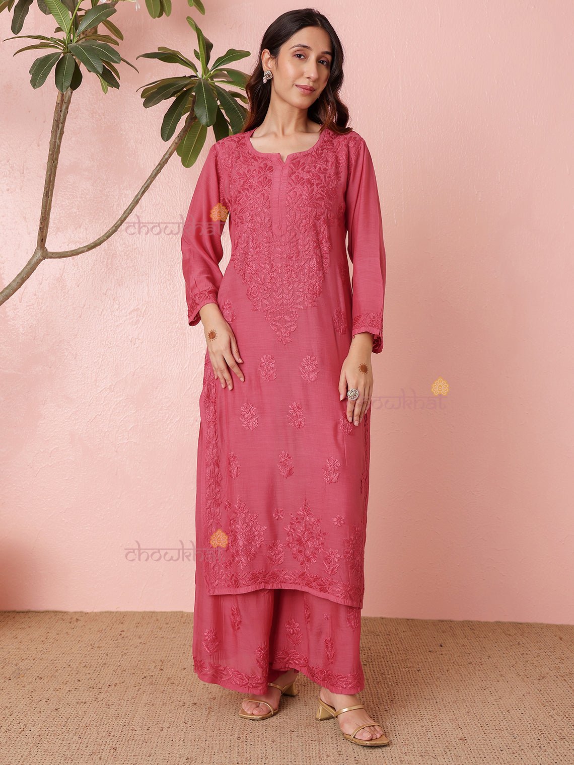 Lavina Premium Muslin Chikankari Kurti & Palazzo Set - Chowkhat Lifestyle