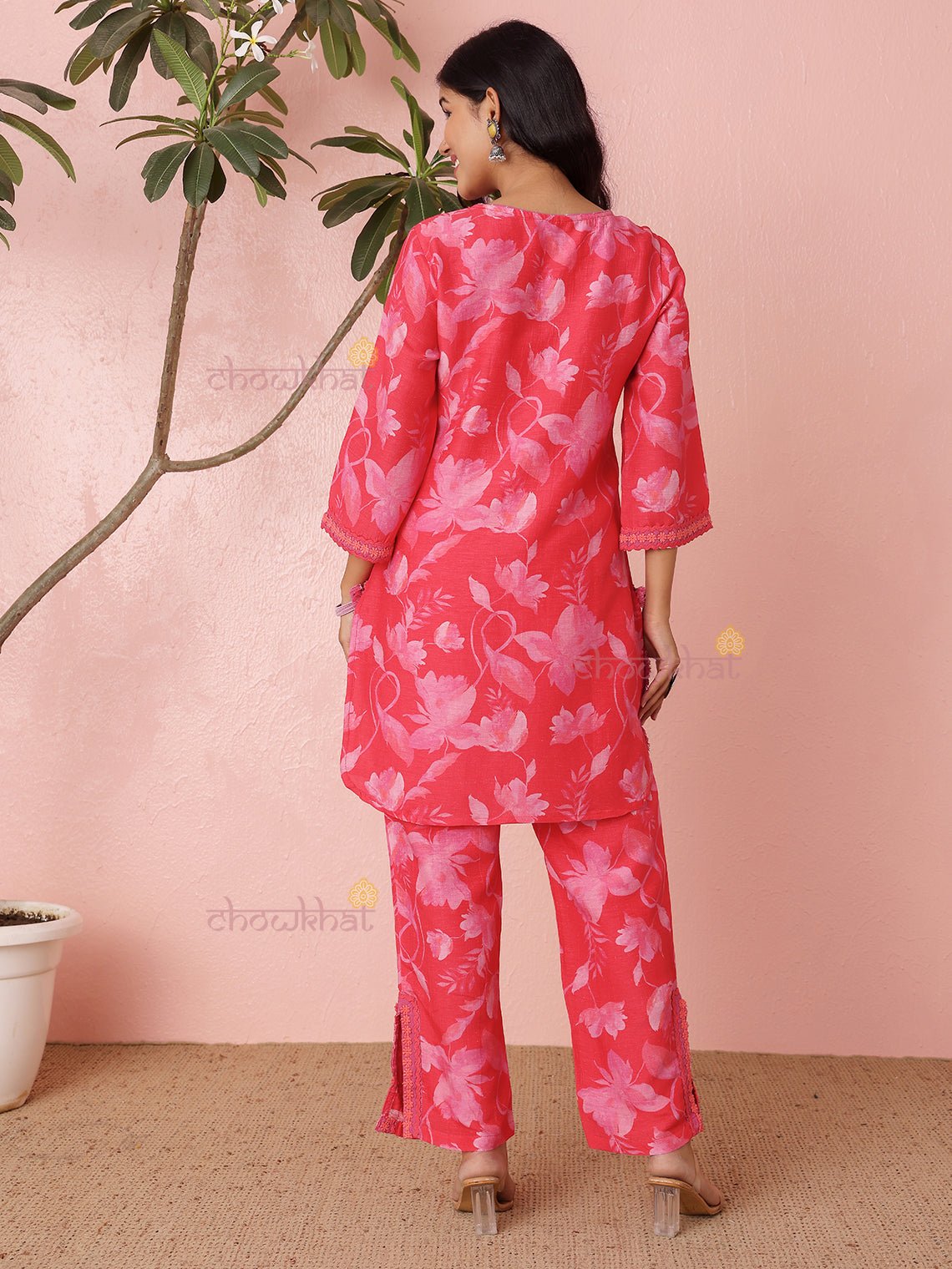 Iram Linen Silk Co - ord Set With Handwork & Lace Detaling - Chowkhat Lifestyle