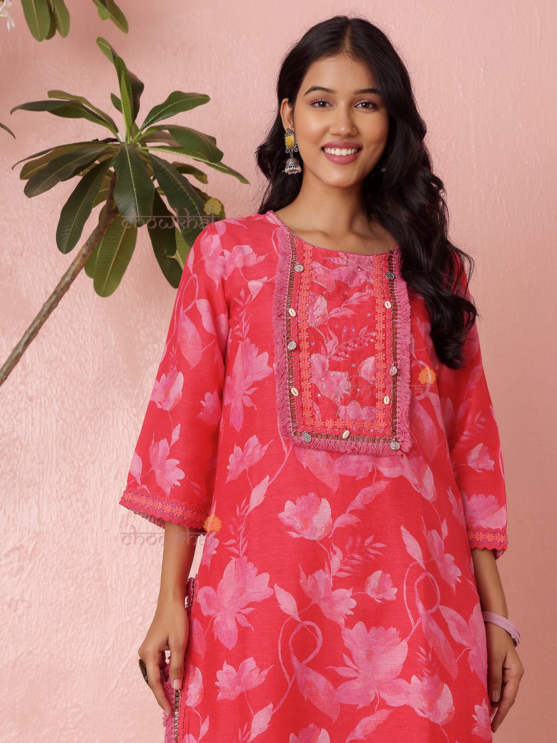 Iram Linen Silk Co - ord Set With Handwork & Lace Detaling - Chowkhat Lifestyle
