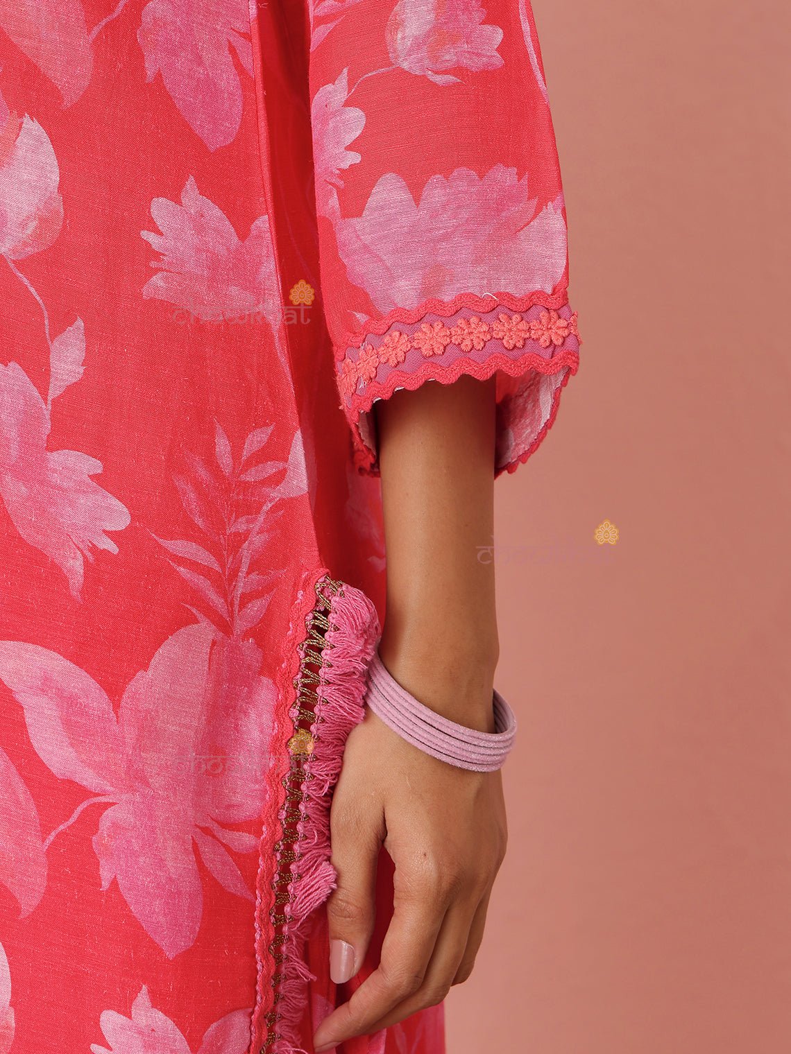 Iram Linen Silk Co - ord Set With Handwork & Lace Detaling - Chowkhat Lifestyle